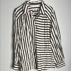Maeve Black and White Striped Button Down Shirt